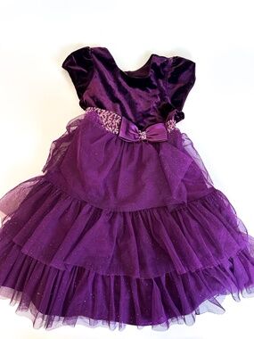 Jona Michelle Kids' Holiday Fancy Dress Purple Girls Size 5 Velvet Top Glitter